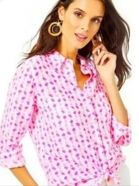 NWOT Lilly Pulitzer Sea View Button Down Top in Pink Topaz Pineapple